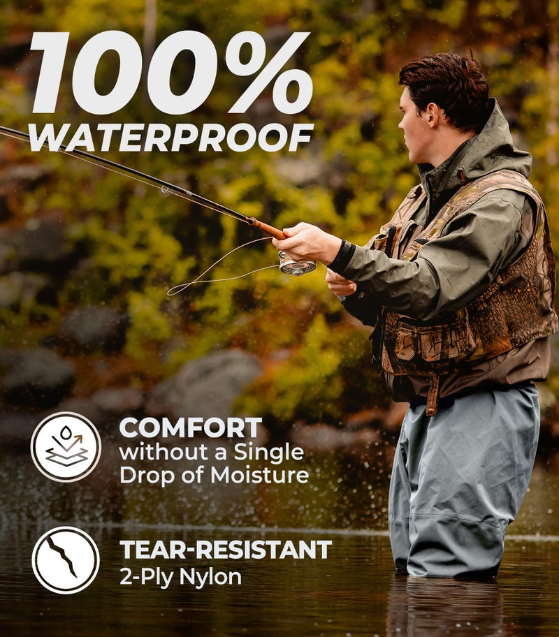 Foxelli Chest Waders - 2-ply Nylon/PVC Waterproof Lightweight Fishing Waders for Men & Women with Boots - Image 3